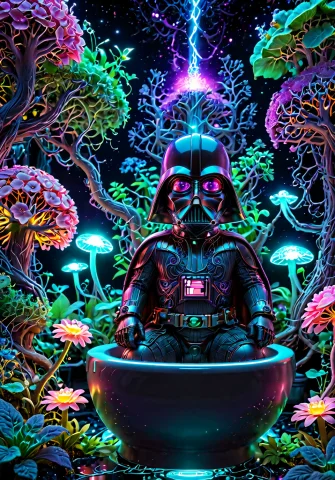 Steampunk Style Hyperdetailed Photography Of A Chibi Pink Da... — SDXL AI Prompt: steampunk style hyperdetailed photography of A chibi pink darth vader sitting on...
