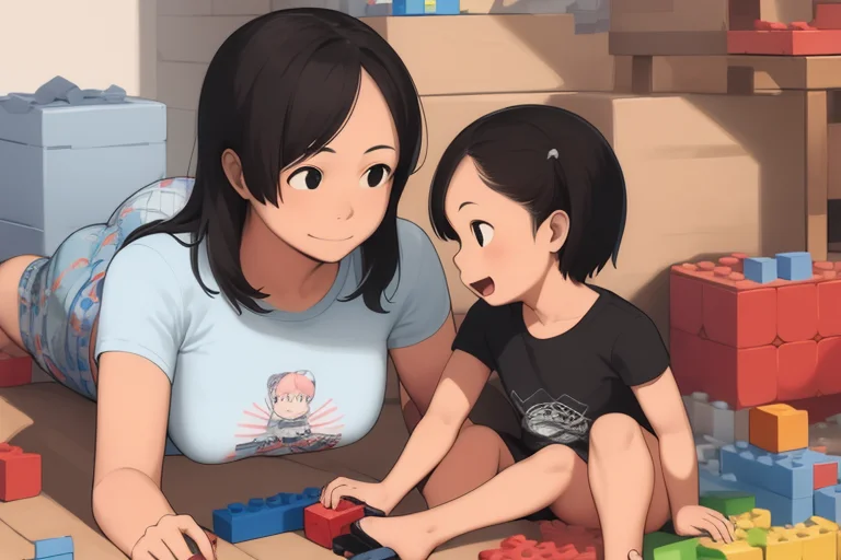 Loratakamichi-style-v111mother And Child,playing With Block...