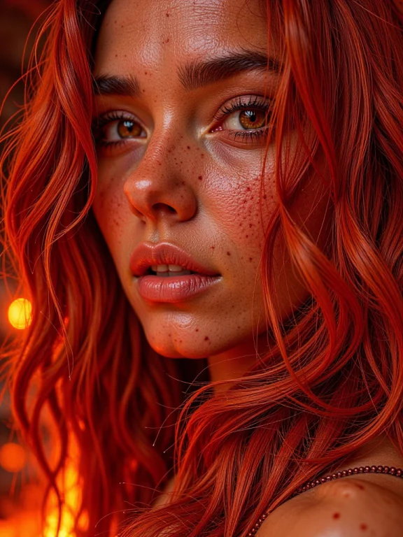Hhc, D00r, Close-up Of A Red Long Wavy Haired Womans Face, H...