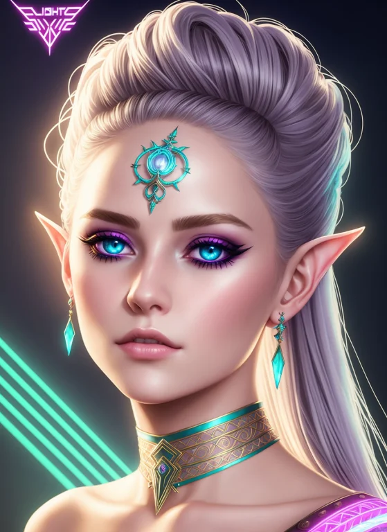 Swpunk Style1 Synthwave Portrait Of A Elf Woman As A Beautif...