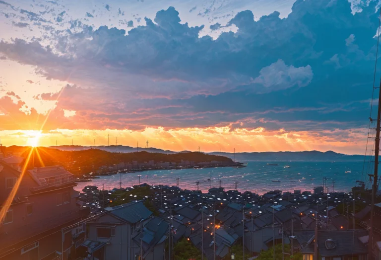 Magnificiently Illuminated Sky, Sunrise, Rays, Cloudy, View...