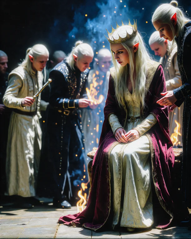 Paint A Scene Of An Elf Queen With A Luminous Golden Crown A...