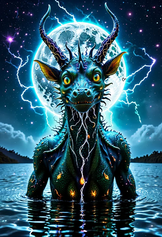 Dragon, Ethereal, Constellations In Body, Black Skin, Horned...