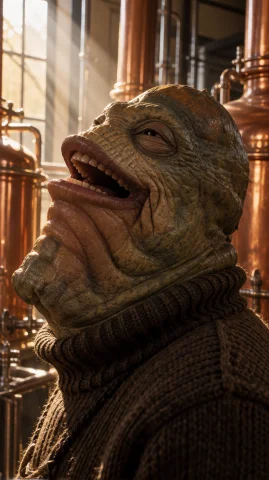 Shyng Alien Man, Close-up Portrait, Slightly Low Angle, Head... — Stable Diffusion AI Prompt: shyng alien man, close-up portrait, slightly low angle, head tilted back laughin...