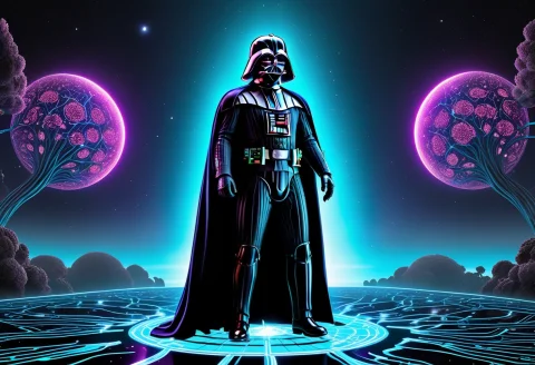 Darth Vader Standing Dramatically On A Dark Alien Planet, Th... — SDXL AI Prompt: Darth Vader standing dramatically on a dark alien planet, the gigantic Death Sta...