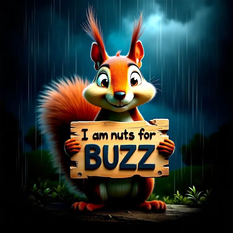 Anthro Squirrel, Detailed Fur, Rainforrest During Storm Hold...