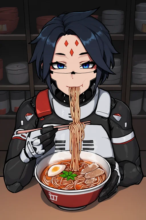 Signalisklbr Replika 1girl Solo Eating Noodles At A Counter...
