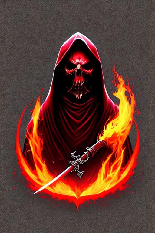 Hooded Grim Reaper, Scythe, Blood, Flame, Realistic, As A T-...