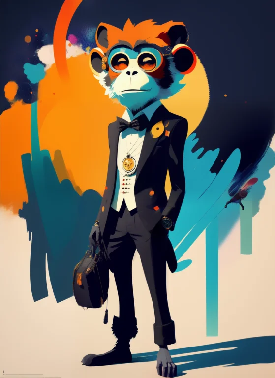 Anthro Furry Humanoid Monkey, Three Piece Suit, Checking Wat...