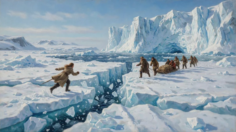 3d, Oil Painting, On A Fractured Arctic Ice Shelf, An Expedi...