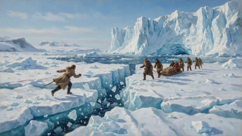 3d, Oil Painting, On A Fractured Arctic Ice Shelf, An Expedi... — Stable Diffusion AI Prompt: 3D, Oil painting, On a fractured Arctic ice shelf, an expedition leader races to...