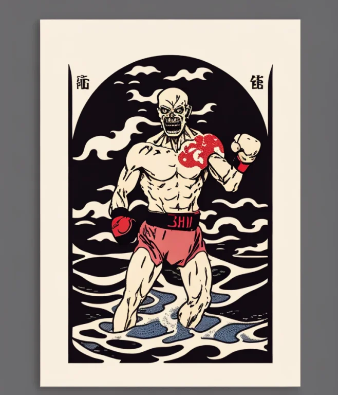 Undead Boxer Standing In The Raging Sea, Katsushika Hokusai...