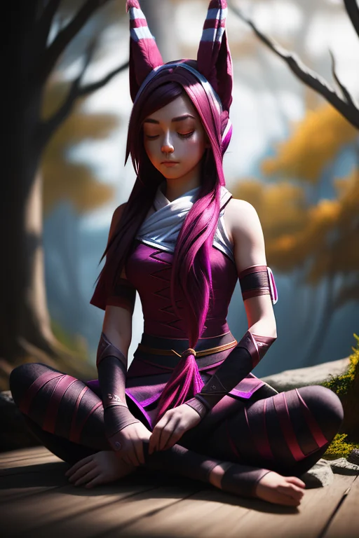 Xayah, Girl Meditating, Animal Ears, Bird Legs, Bandages