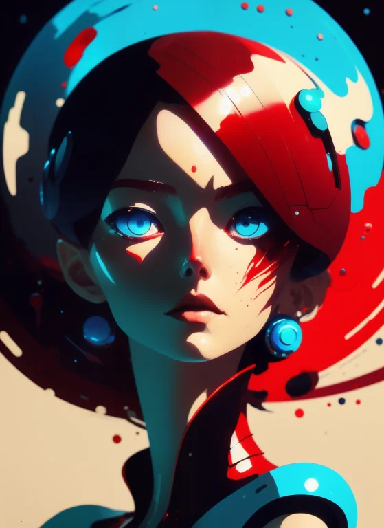 Red Dress Woman With Blue Eyes Looking Into The Camer, Magic...