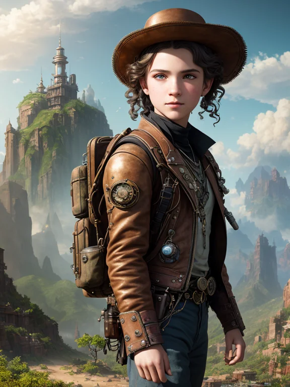 Portrait Shot Of Steampunk Teenager In A Scenic Dystopian En...