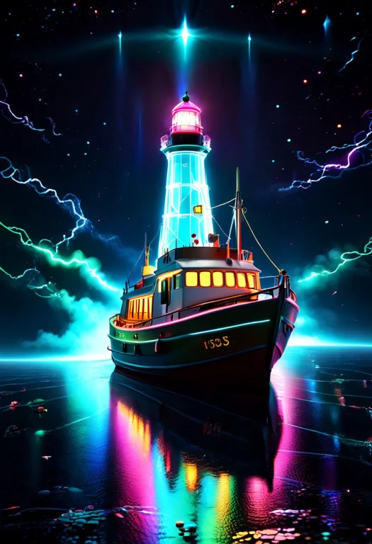 Lorabiolumins V11 Boat, Lighthouse, Neon Lights, Glowing, Gl...