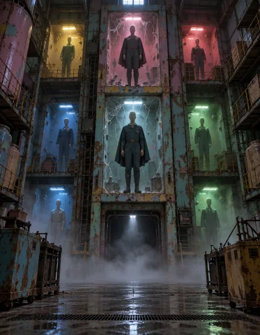 Abandoned Toy F4ct0ry, Towering Paint Finishing Tower, Stack... — Stable Diffusion AI Prompt: abandoned toy f4ct0ry, towering paint finishing tower, stacked spray booths, han...