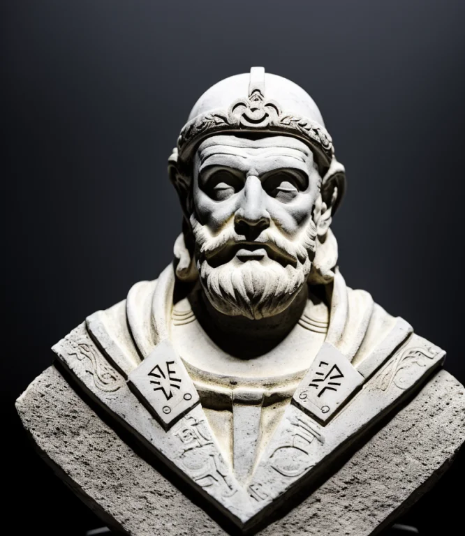 Mockup, Marble Bust Sculpture Of Geometric Ancient Undead Pr...