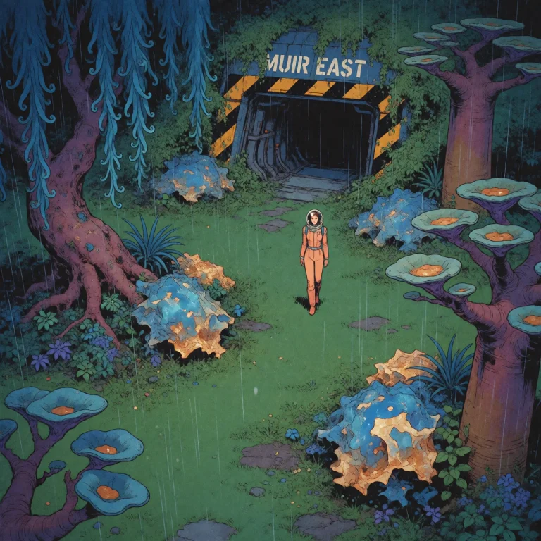 Realistic, Detailed 1970s Manga Art. Green And Blue Color Pa...