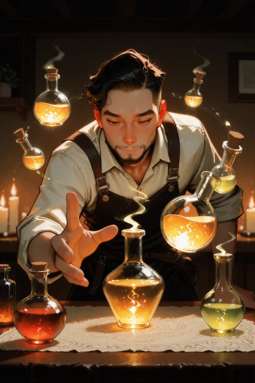 Digital Illustration, An Alchemist Man Reaching Out As Sever...