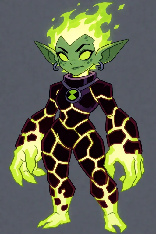 Full Body, As A Pyronite Alien Creature From Ben 10.