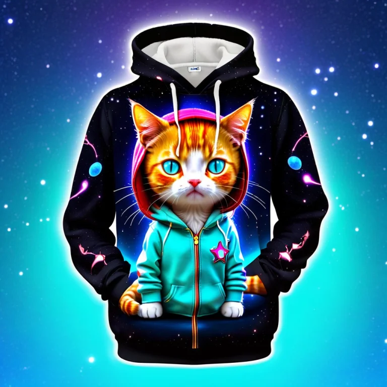 A 3d Chibi Anime Red Hair Cat Girl Wear Cosmos Universe Hood...