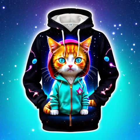A 3d Chibi Anime Red Hair Cat Girl Wear Cosmos Universe Hood... — SDXL AI Prompt: a 3d chibi anime red hair cat girl wear cosmos universe hoodie