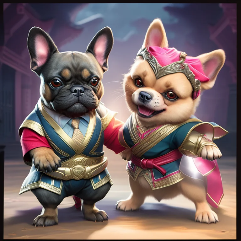 A French Bulldog Fight German Shepherd In Karate , Wearing K...
