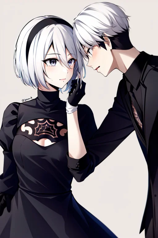 Yorha No. 2 Type B, 1girl, Yorha No. 9 Type S, 1boy, Black D...