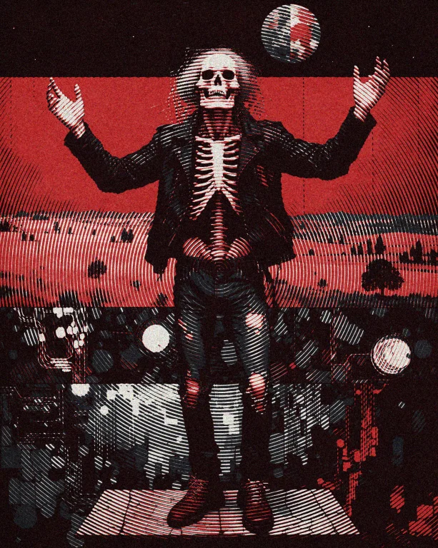 Bradhamel Art Style A Skeleton In A Black Leather Jacket And...