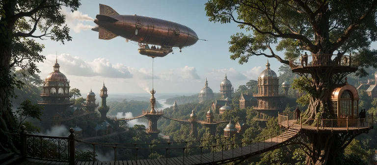 A Vast External Establishing Shot Of A Victorian Steampunk F...