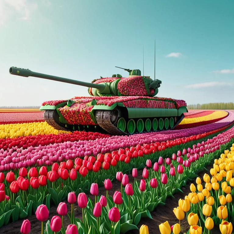 Jaynl-tm, Made Of Tulips, A Battle Tank Rolling Across An Op...