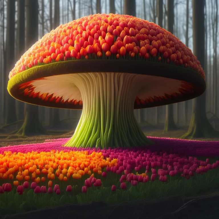 Phallus Indusiatus Put Tulips Only On The Mushroom. The Scen...