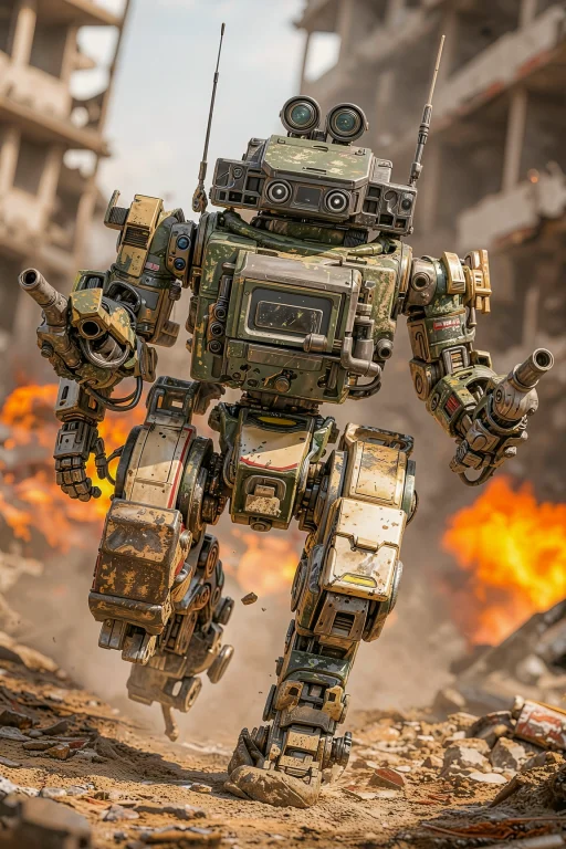 A Humanoid Robot Stands Centered In A Low-angle Shot Against...