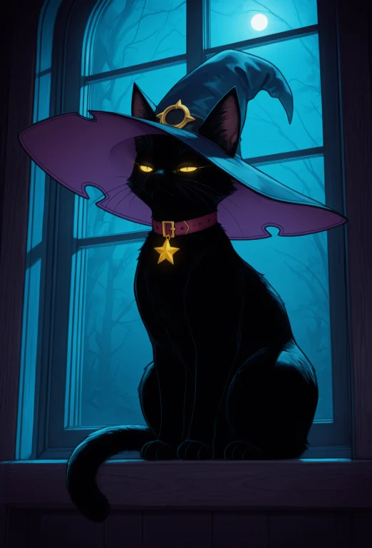 Masterpiece, Best Quality, Newest, Black Cat, Witch Hat With...
