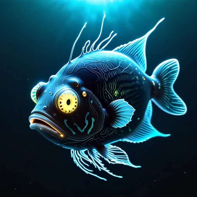 A Majestic, Bioluminescent Anglerfish Drifting In The Pitch-...
