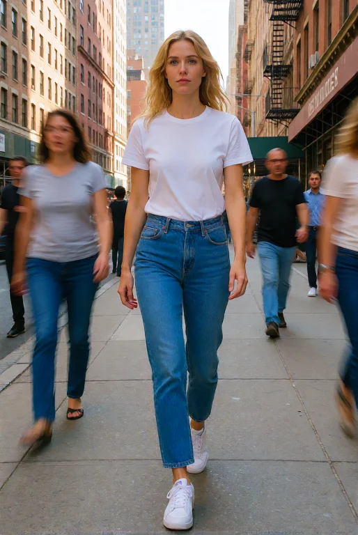 Cinematic Photograph Of A Woman Walking Along A New York Cit...
