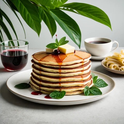 Foodbotanicalgreen, Product Photography Of A Stack Of Pancak... — SDXL AI Prompt: foodbotanicalgreen, product photography of a stack of pancakes, Surrounded by lu...