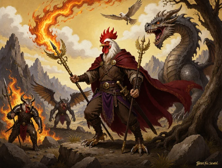 This Is A Digital Fantasy Painting Depicting A Mythic Battle...