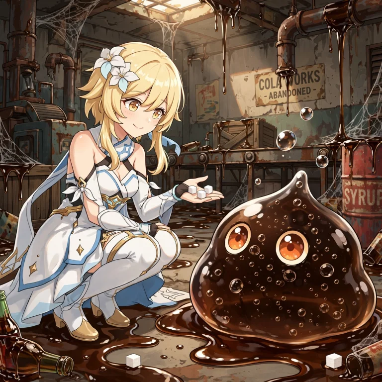 Lumine Genshin Impact Gives Sugar Cubes To A Coca-cola Slime...