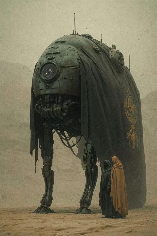 A Large Mechanical Creature With Four Legs Stands Centrally...