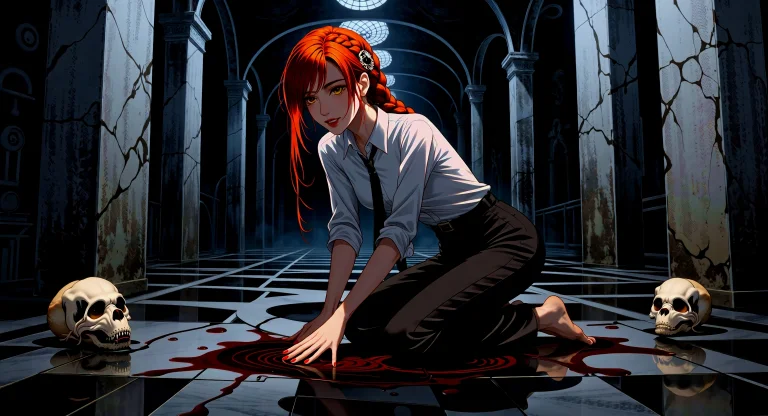 ,artspiral, A Beautiful Young Woman With Vibrant Orange-red...