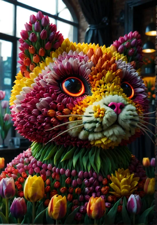 Neonpunk Style Jaynl-tm, Made Of Tulips, A Majestic Kitty Ma...