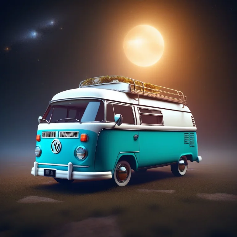 A Classic Camper Van Parked Beneath The Stars, Octane Render...