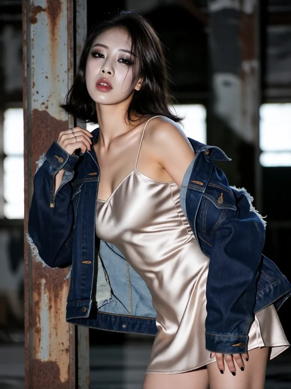High-contrast Streetwear Campaign. An Edgy Korean Woman With...