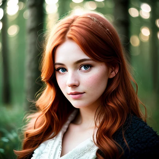 Foxie European Woman, Ginger Hair, Winter Forest, Natural Sk...