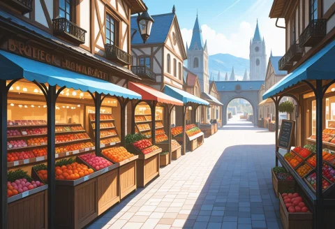 One Small Market Selling Fruit,one Small Street Fruit Store,... — Stable Diffusion AI Prompt: one small market selling fruit,one small street fruit store, one fruit stall, sk...