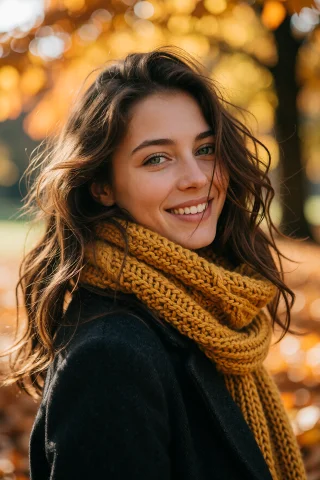 A Breathtaking Candid Autumn Portrait Of A Slender 23-year-o... — Stable Diffusion AI Prompt: A breathtaking candid autumn portrait of a slender 23-year-old woman with long,...
