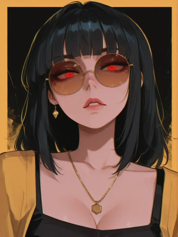 , Ilxlpos, Blood Hazard Aesthetic, 1girl, Jewelry, Yellow An...