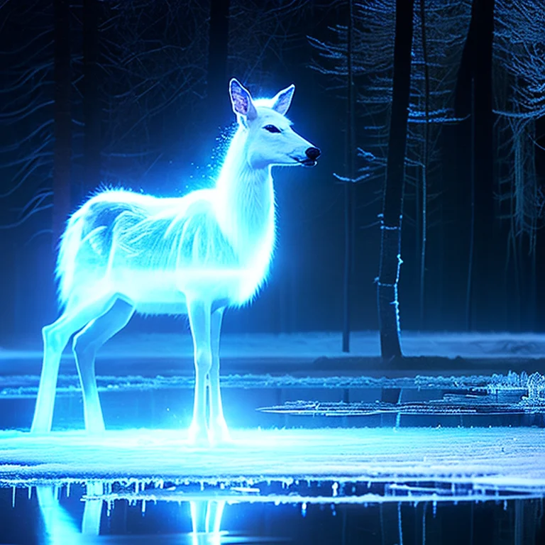 A Wide Shot Of A Transparent 1.4 Glowing White Ghost 1.3 Doe...